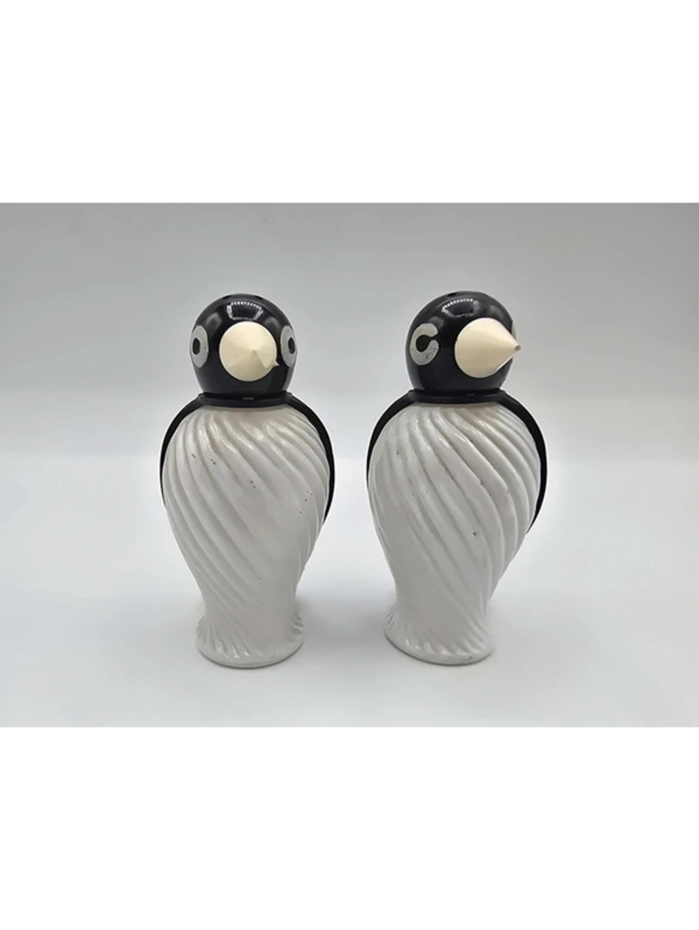 Vintage Retro Salt and Pepper Shakers Penguin Plastic Head Glass Base